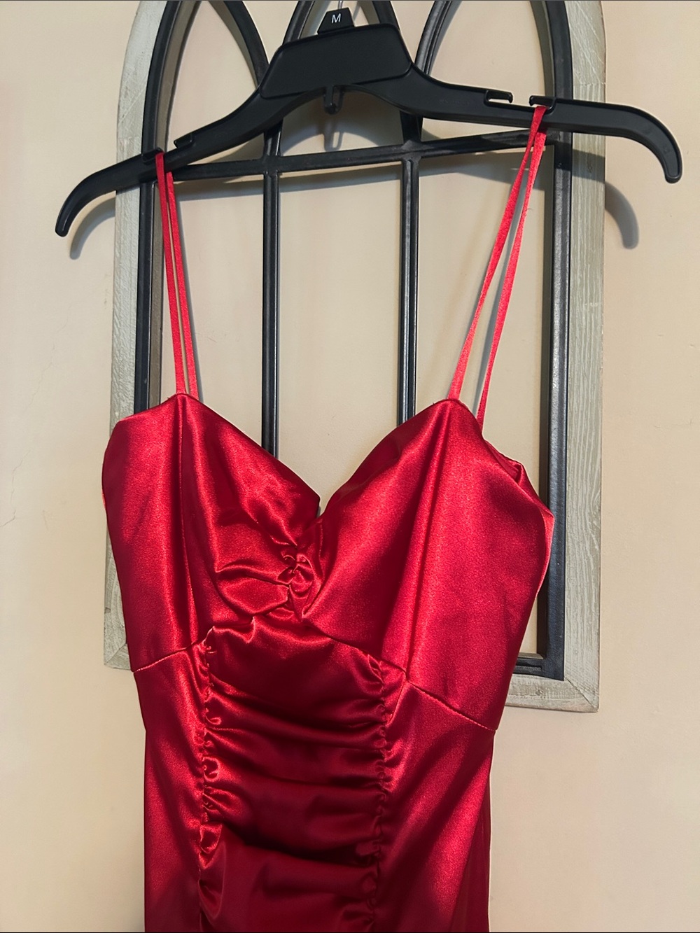 Homecoming formal-Red Satin Ruched Slip Dress - Womens
